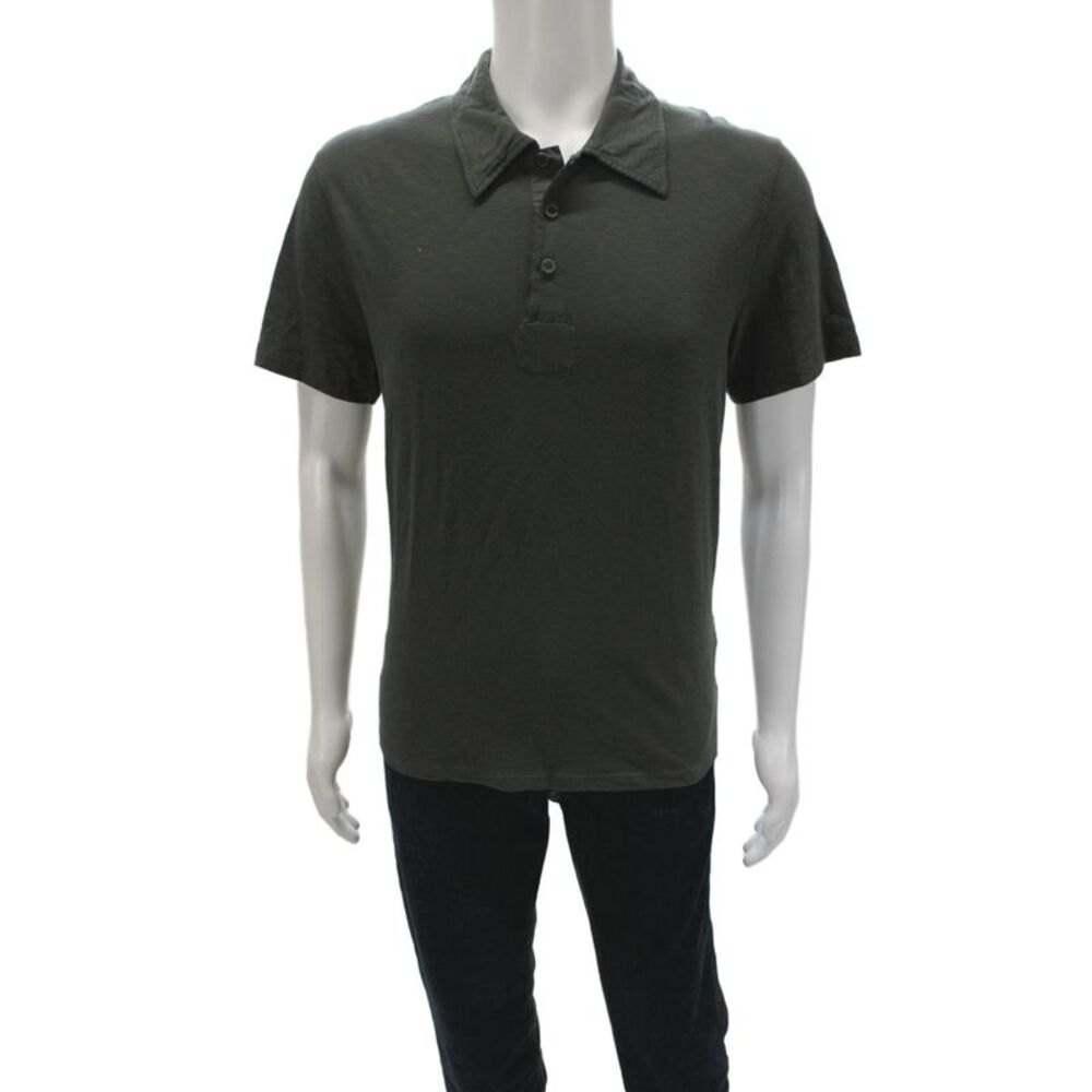John Varvatos Mens Dark Gray Point Polo Short Sleeve Cotton Size L